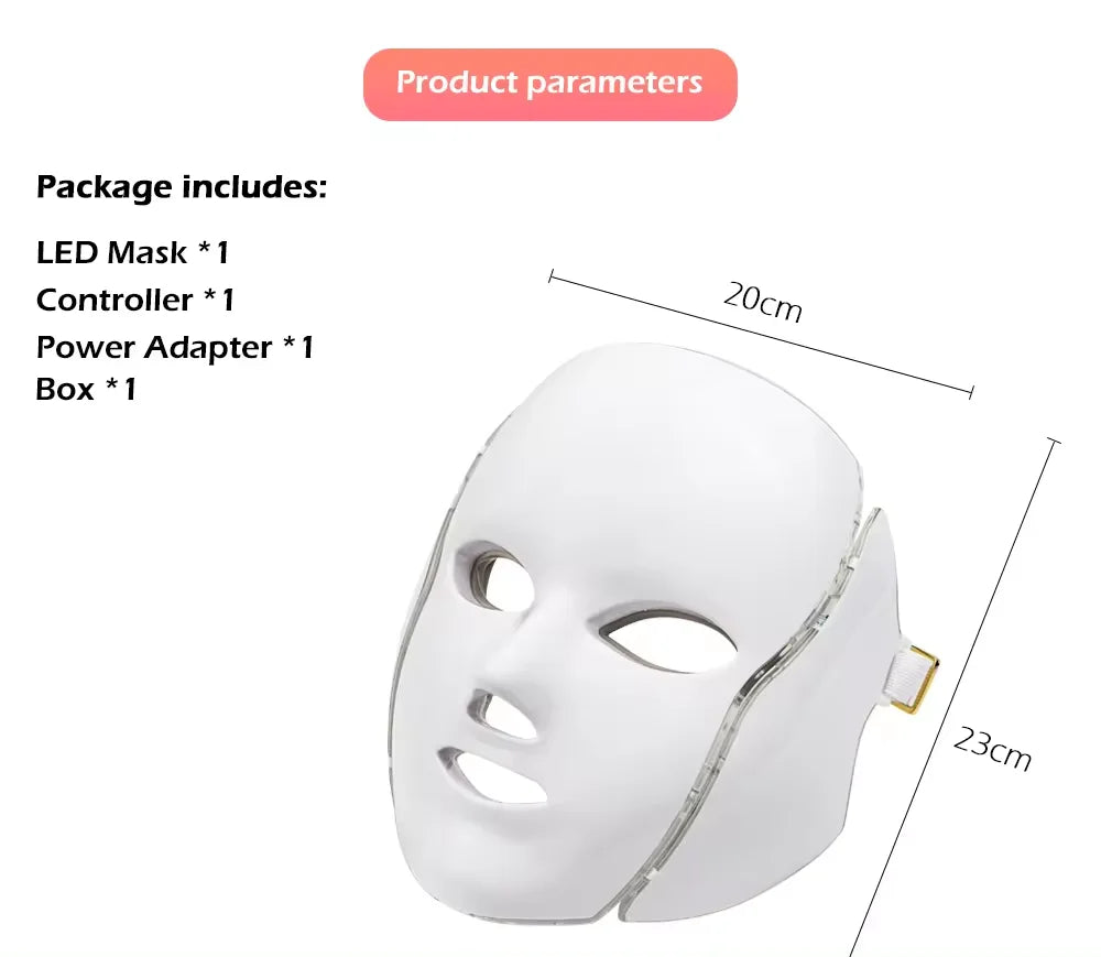 OEM Home Beauty Face Neck Led Mask Device Skin Care Treatment Photon PDT Light Therapy 7 Colors LED Facial Masker