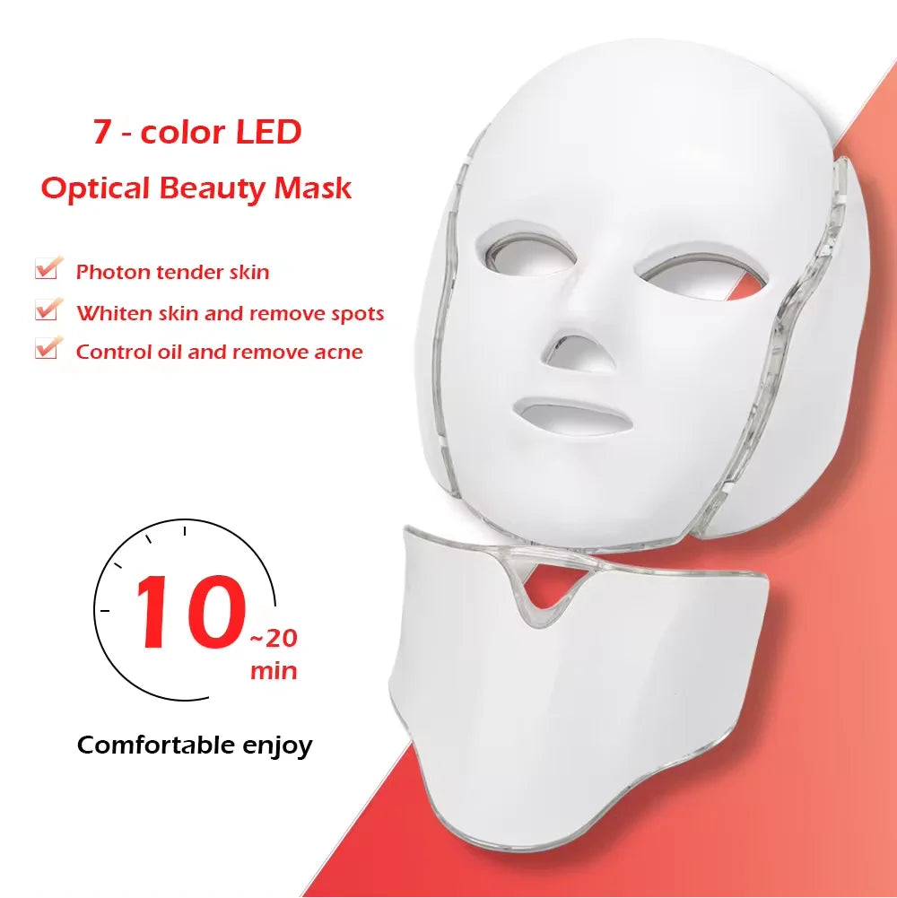 OEM Home Beauty Face Neck Led Mask Device Skin Care Treatment Photon PDT Light Therapy 7 Colors LED Facial Masker